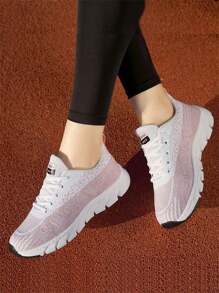 Tênis Esportivos Casuais de Mulher Cor Sólida, Bico Redondo, Cadarço Cruzado, Material de Tecido, Tênis de Malha Slip-on de Mulher Cor Sólida, Bico Redondo, Amarração Cruzada