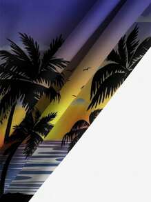 Men's Swimtrunks With 3D Digital Gradient Coconut Tree Print, Casual Daily Holiday Beach Shorts With Drawstring, Single Layer Without Lining