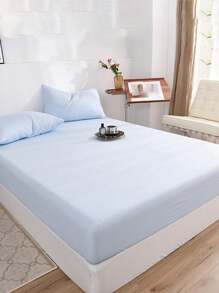 1 Set 3pcs Light Blue Soft Cotton Fitted Sheet Set, Suitable For Bedroom, Guest Room