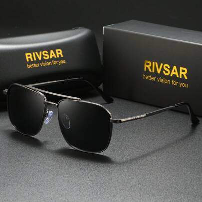  Kính mát cổ điển RIVSAR vuông phân cực cho nam, kính thể thao ngoài trời, lái xe, câu cá có hộp đựng, hộp quà tặng cho kỳ nghỉ hè ở bãi biển, ngoài trời, du lịch
