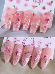 6pcs 3D Pink Flower Nail Sticker, Spring Lily Tulip Peach Rose Cherry Blossom Decals Slider Nail Decoration Tips, DIY Manicure Art Accessories Tools For Salon - Multicolor - View 8