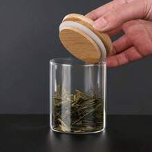 12 件/套玻璃储物罐厨房食品储存容器圆形透明玻璃调味罐套装带竹盖 - 密封，带盖糖果罐，带密封竹木盖的食品储存容器，便携式透明食品罐，用于茶、咖啡豆、糖、糖果、饼干、香料、家庭厨房用品，珍珠防撞包装