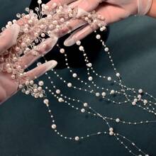 1pc Elegant Silver Pearl Crystal Tassel Headband, Handmade Shiny Bridal Headdress Accessories Suitable For Wedding, Party, All Seasons