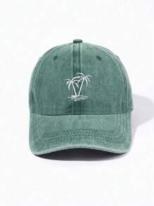 1pc New Women's Embroidered Palm Tree Washed Baseball Cap, Adjustable Outdoor Leisure Cap Suitable For Outdoor Travel And Sun Protection - Baseball Cap - View 4