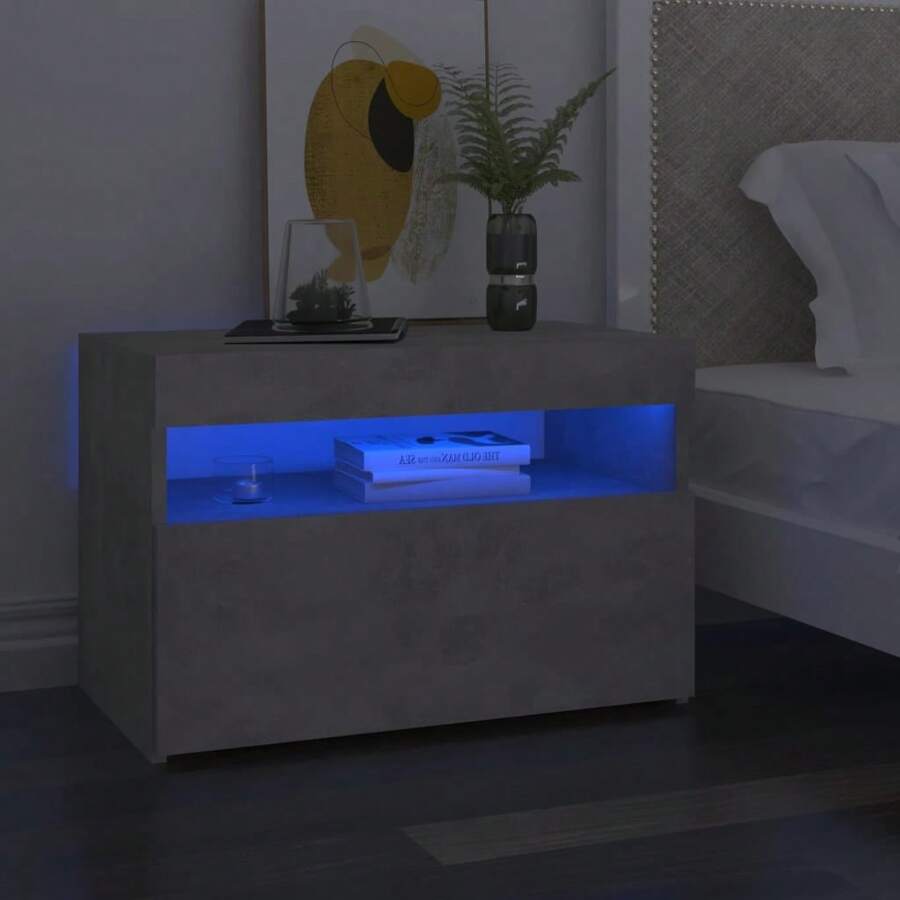 Table de chevet avec lumières  béton gris 60x35x40 cm