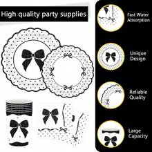 Black Bow Tableware Set Bow Birthday Party Supplies Conquette Birthday Decorations Includes Pink Bow Paper Plates Cups And Napkins Pink Bow Theme Tableware Birthday Party Supplies Bow Birthday Party Decor - Black - View 2