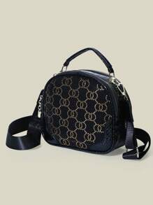 2025 Spring New Fashionable Versatile Handbag, Retro Style Shoulder Bag With Double Zipper, Simple Crossbody Round Bag - Black - View 2