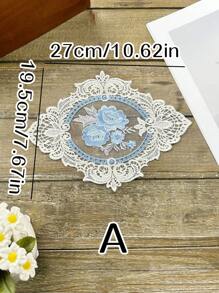 1pc Lace Hollow Rose Pad Applicable For Home Dining Table Mat Vintage Lace Embroidered Vase Pad Decorative Mat