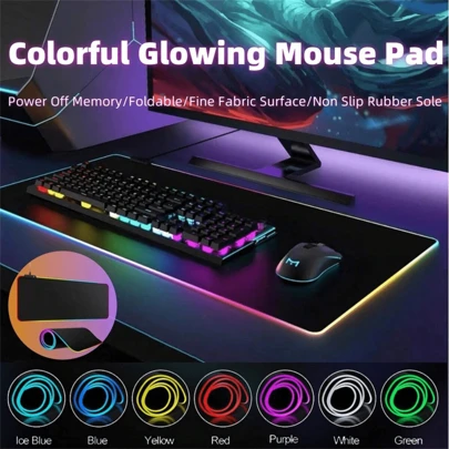 RGB 灯鼠标垫各种灯光几何线条图案游戏 - 灯光模式按钮控制扩展软电脑键盘垫防滑橡胶底座缝合边缘适用于游戏玩家电子竞技专业人士