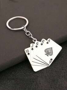 6pcs/Pack Stainless Steel & Acrylic Playing Card Key Chain - Heart Shaped Ace Of Hearts Design, Backpack Hanger, Casual Daily Accessory - Multicolor - View 5