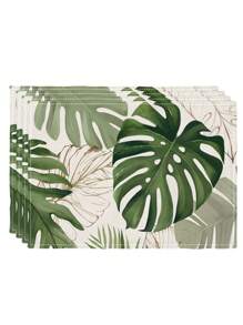 4 peças-jogos americanos de mesa, conjunto de 4 jogos americanos de folhas de palmeira primavera verão, jogos americanos de mesa de plantas tropicais verdes monstera, decoração de cozinha sazonal havaiana, decoração de casa