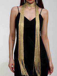 1pc Shiny & Stylish Versatile Long Scarf For Women, Suitable For Party & Event Outfits - Gold - View 12