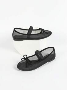 Women's Round Toe Mesh Bow Ballerina Flats, Elegant Minimalist Breathable Retro Mary Jane Slip-On Style, Fashionable And Comfortable For Daily Wear