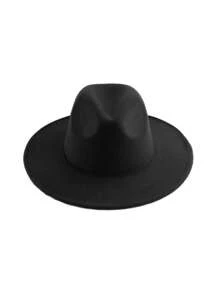 1pc Unisex Solid Color Felt Wide Brim Hat, Retro British Style Teardrop Crown Flat Brim Fedora Hat, Fashion Versatile European & American Large Head Circumference Bowler Hat, Suitable For Holidays, Gatherings, Parties, Daily Wear - MZ1460 - View 2