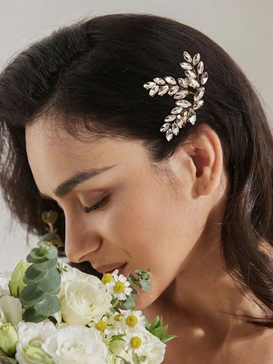 1 pente de cabelo elegante para noivas com pente lateral de strass para casamento, festa, baile de formatura, acessórios reais para o Dia dos Namorados. - Ouro - Ver 1