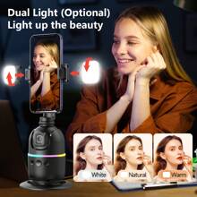 AXNEN 自动人脸追踪智能手机三脚架支架，带双补光灯，360°旋转机身追踪手机相机支架，适用于内容创作、自拍、Vlog、直播、视频通话 - 黑色 - 查看 6