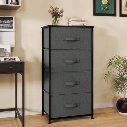 Chest Of Drawers With 4 Drawers,Bedroom Drawers, Fabric Dresser With Wood Top,Drawer Storage Unit For For Bedroom, Living Room, Kids Room