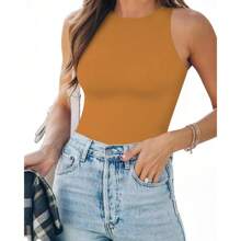 Tank Top Body Suits Women Sexy Crew Neck Racerback Halter Ribbed Sleeveless Bodysuit For Women