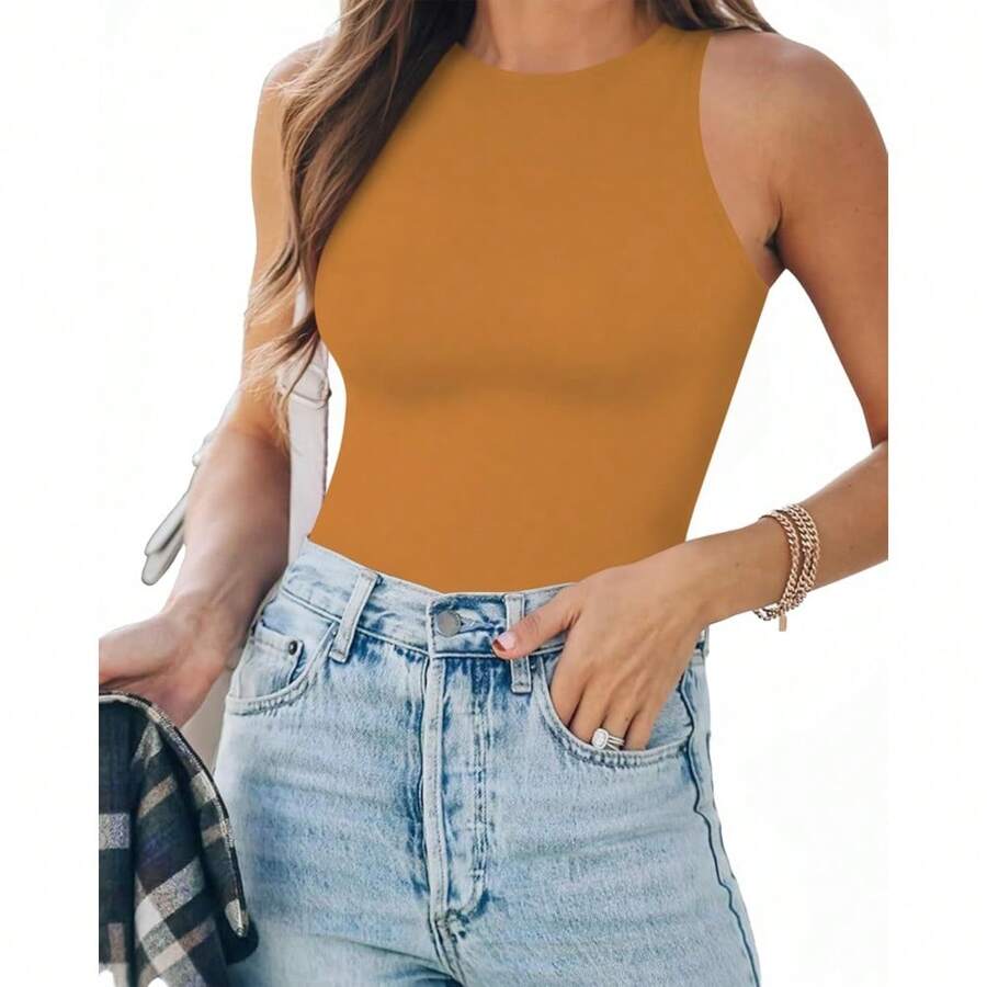 Tank Top Body Suits Women Sexy Crew Neck Racerback Halter Ribbed Sleeveless Bodysuit For Women