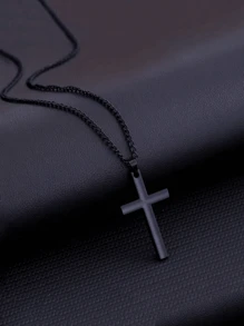 1pc Men's Stainless Steel Non-Fading Cross Necklace, Minimalist Solid Color Versatile Daily Wear Necklace