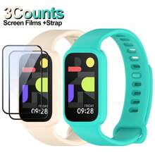 2pcs Screen Protectors+1pc Silicone Strap For Redmi Band 3 Sport Bracelet For Compatible With Xiaomi Smart Band 9 Active Wristband Cover Accessories - one-size - View 11