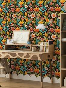 1 rouleau de papier peint rétro épais à motif de fleurs peintes de style dessin animé, simple et adapté à la décoration de la maison, des armoires de cuisine, des tables et des chaises, des fonds de pièce, de la rénovation de la maison, du DIY, résistant à l'eau et aux taches, facile à nettoyer, autocollant, à décoller et à coller, stickers muraux, décoration murale pour la chambre, la salle de bain, la chambre, la pièce, le salon, la maison