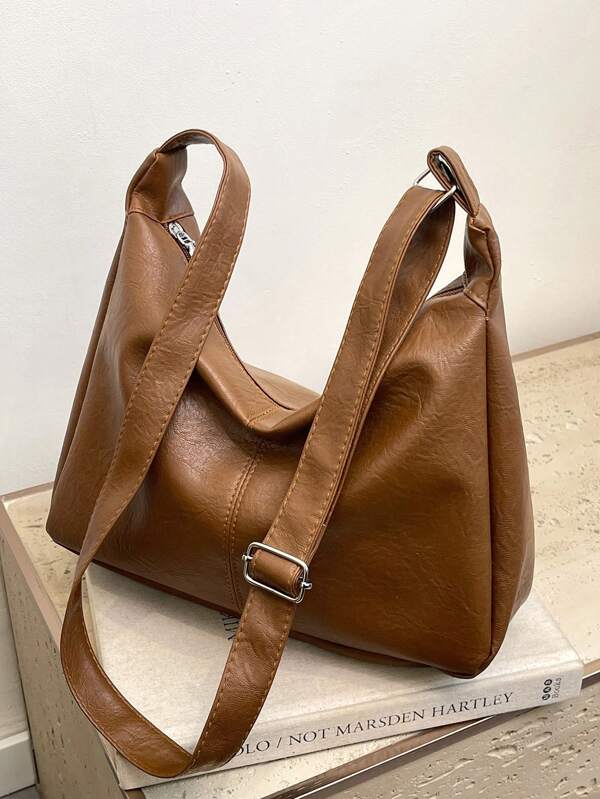 Bolsa de Ombro de Couro PU Macio e Sólido na Moda para Mulheres, Bolsa Transversal Versátil e Vintage de Grande Capacidade para Escola, Escritório, Trabalho Diário, Elegante Bolsa e Bolsa com Zíper, Bolsa Casual e Leve para Presentes de Feriado