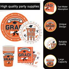 Graduation Table Graduation Party Supplies Graduation Decorations Class Of 2025 Paper Graduation Tableware Kit For Plates, Napkins, Cups, Tablecloth And Hanging 2025 Graduation Party Decorations - Orange - View 2