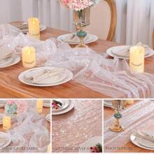 Silver Glitter Tablecloth, Wedding Decor, Transparent Silver-Foiled Tablecloth, Romantic Boho Tablecloth, Suitable For Birthday, Baby Shower, Wedding, Dining Table Decoration