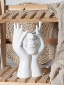 1pc White Ceramic Face Vase,Makeup Brush Storage Bucket, Female Form Head Half Body Bust Vases Boho Minimalism Decorative Modern Nordic Style Flower Vase For Home Living Room Office Decor