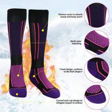 2 双保暖滑雪袜男女冬季保暖足球运动袜寒冷天气厚及膝袜适合滑雪、单板滑雪、户外运动高性能滑雪袜（灰色 + 蓝色/紫色-黑色 + 粉色-白色） - 彩色 - 查看 6