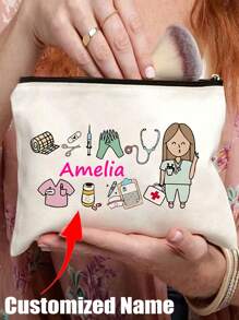 Customized Medical Storage Bag ,Toiletry Bag, Cosmetics Storage Bag,Multifunctional Storage Bag- Custom Your Name, Perfect For Nhs Thank You, New Grad, Hospital Staff & Medical Students Gifts,Nurse Cosmetic Makeup Bag Nurse Practitioner Gift Np Graduation Gift Zipper Pouch Bag For Nursing Student Teacher - Beige - View 4