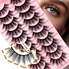 10 pares de pestañas postizas 3D Colash, densas, rizadas, esponjosas, de apariencia natural, 10-18-10mm, kit de maquillaje para uso diario, citas, fiestas, adecuado para todos - Pestañas Fluffy - Ver 8