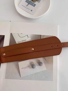 1条女士PU皮革弹力腰带 - 高品质时尚配饰，适合搭配连衣裙和牛仔裤，设计师品牌，不可水洗PU材质，最佳搭配 - 棕色 - 查看 6