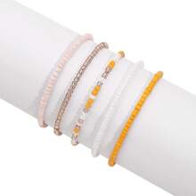 5pcs/Pack Bohemian Multi-Layer Beaded Elastic Anklet, Suitable For Ladies Wearing In Summer, Beach, Vacation - Beads - View 10