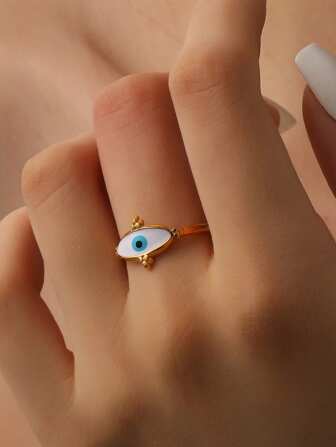 1 件不锈钢可调节金色开口戒指