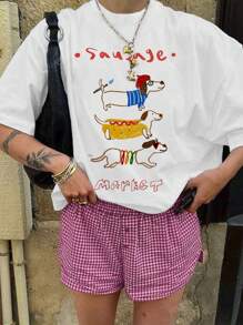 Camiseta casual y versátil de manga corta tipo murciélago en color liso y holgada