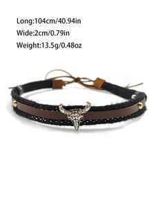 1 件波西米亚风格复古绳编织牛头项链、配套腰带和发带套装 - 棕色 - 查看 5