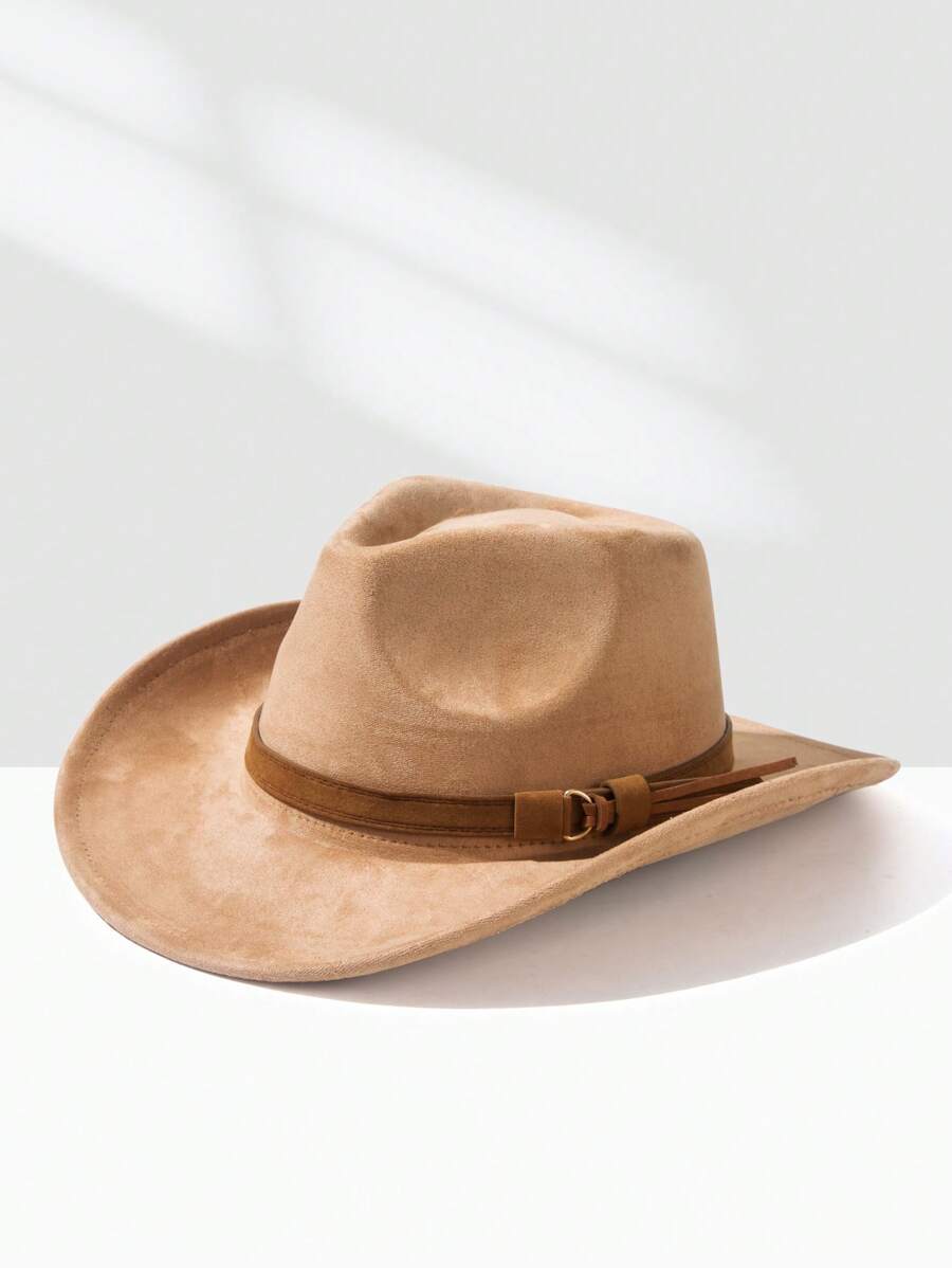 1pc Men's Fashionable Retro Simple Faux Suede Beret Hat With Decorative Buckle, Suitable For Party, Outdoor, Daily Wear - Camel - View 1