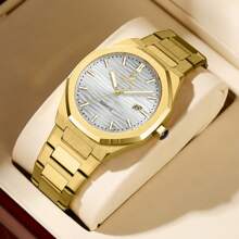 NARY 奢华时尚的男士金色手表，防水，石英机芯，夜光指针和日期显示。非常适合日常佩戴、节日场合、圣诞节礼物或节日礼物。