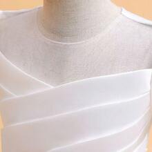 Tween Girls Piano Recital Concert Tulle Princess Dress, Evening Gown - White - View 4