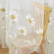 1 件法国雏菊和蜻蜓刺绣薄纱窗帘，顶部杆袋，轻盈透气，刺绣精制，紧密编织面料，防蚊，可机洗，浪漫农舍装饰，适用于家庭窗户和门，适用于卧室、衣柜、客厅、餐厅、办公室、房间隔断