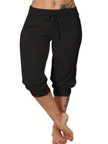 Plus Size Women Solid Color Drawstring Waist Pants