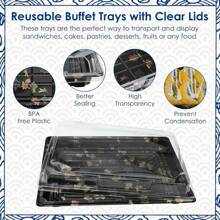 20pcs/Pack Reusable Plastic Cafeteria Trays With Lids, Gold Sushi Boxes, Disposable Rectangle Sashimi Salmon Container, Sandwich & Appetizer Platter, Bento Lunch Box For Picnics - Multicolor - View 9