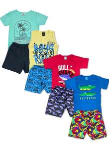 Kit 10 Pieces Children's Clothing For Boys Summer 5 Assorted Sets 5 T-Shirts + 5 Shorts/Bermudas