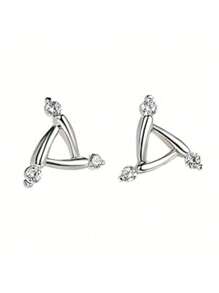 925 Sterling Silver Stud Earrings Geometry Design Clear White Cubic Zirconia CZ Anniversary Gift - Style 2 - View 12
