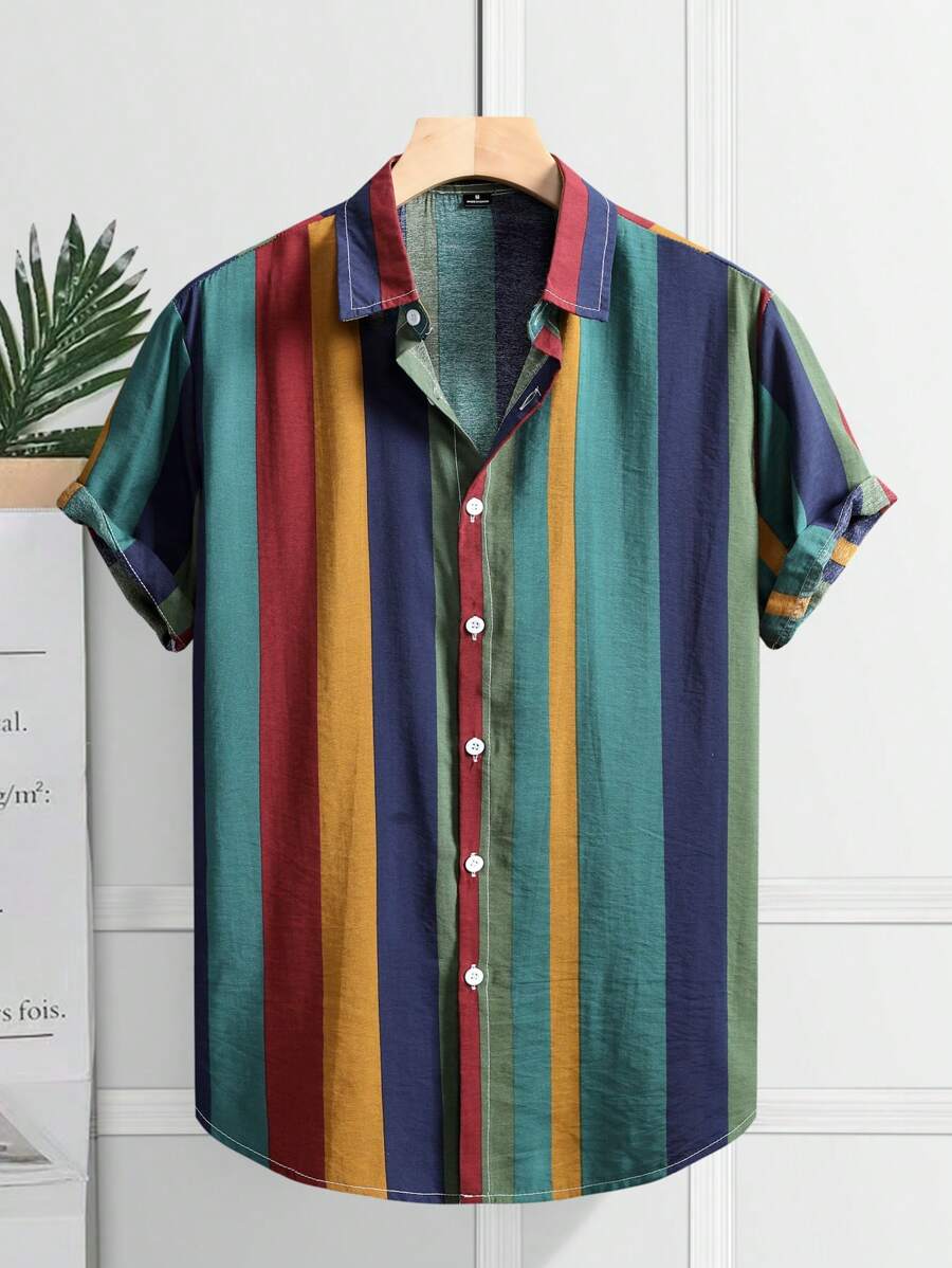 Men's Tie Dye Starfish Print Short Sleeve Shirt - Multicolor - View 1