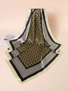 1pc Women's Simple D Letter Printed 35.4in Twill Square Scarf, New Bandana Design Suitable For Casual And Street Style Outfit, Can Be Worn As Scarf, Headband, Or Headscarf - Multicolor - View 1