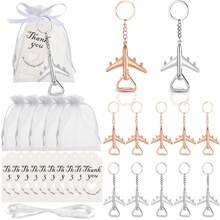 24pcs Airplane Shaped Bottle Opener Keychain, Comes With Burlap Bag, String, Thank You Card - For Gender Reveal Party, Birthday, Gifts, Valentine's Day, Kitchen & Bar Supplies, Party Favors