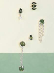 1 pieza Pendientes de plata de ley 925 con ágata de musgo natural para mujer, pendientes minimalistas de encaje plano para boda, fiesta, novia y joyería fina